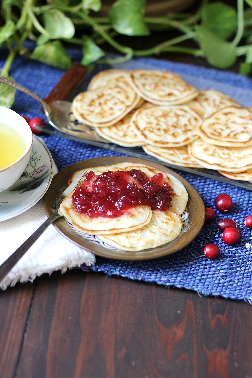 Mashed potato pancakes with cranberry sauce