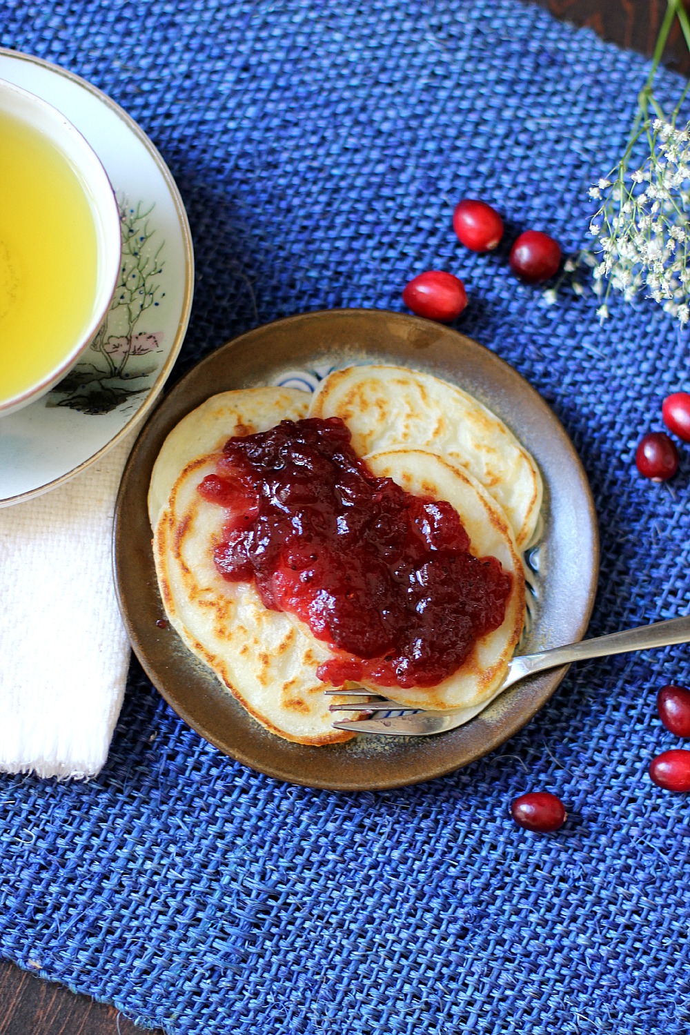 Mashed potato pancakes with cranberry sauce