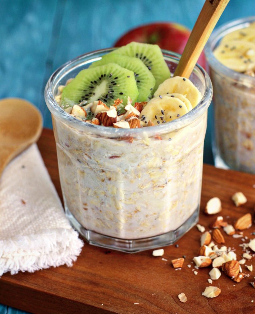 Healthy Apple Almond Overnight Oats Jar with fruit and nuts